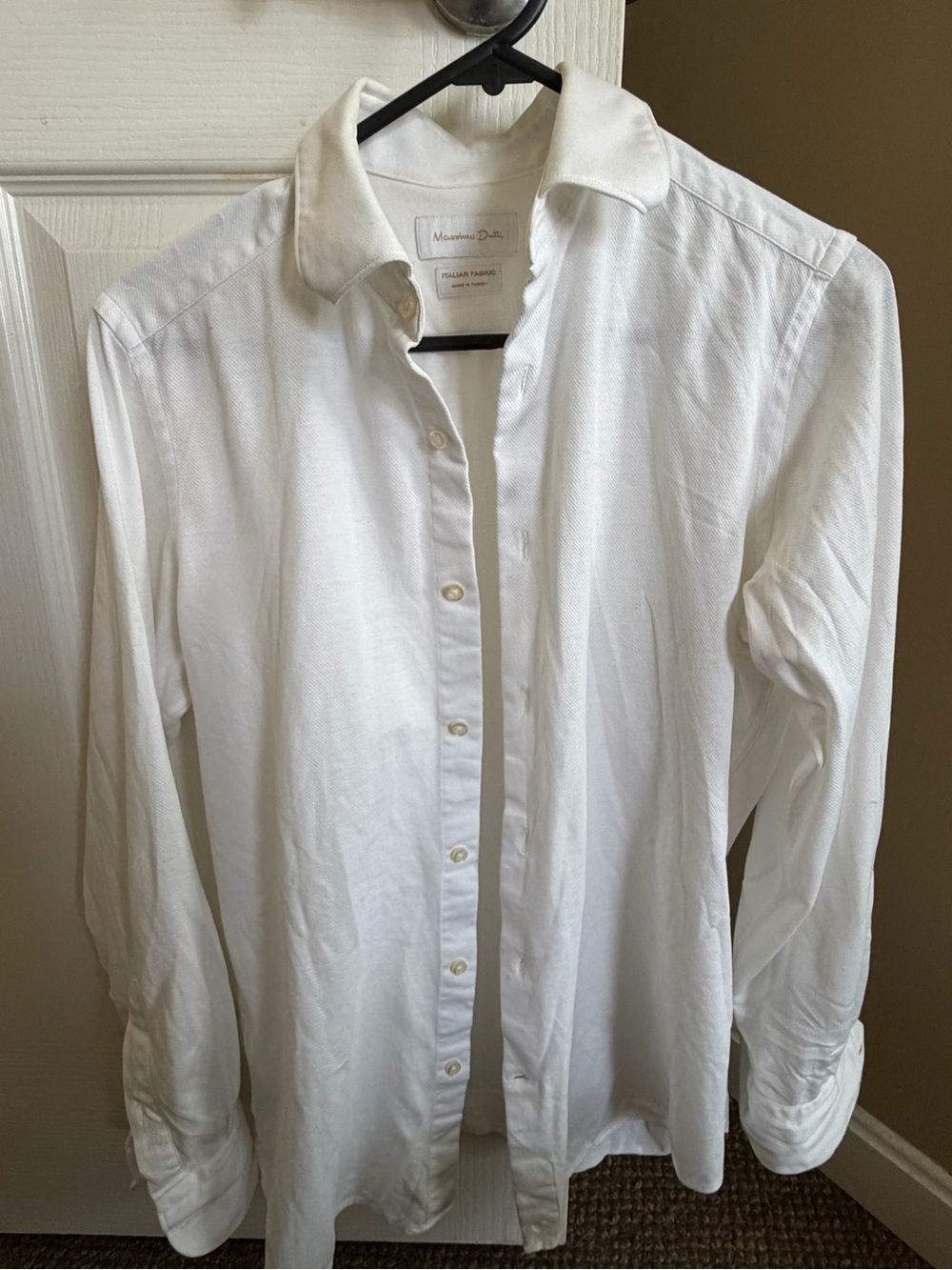 Massimo Dutti White Textured Long-Sleeve Dress Shirt